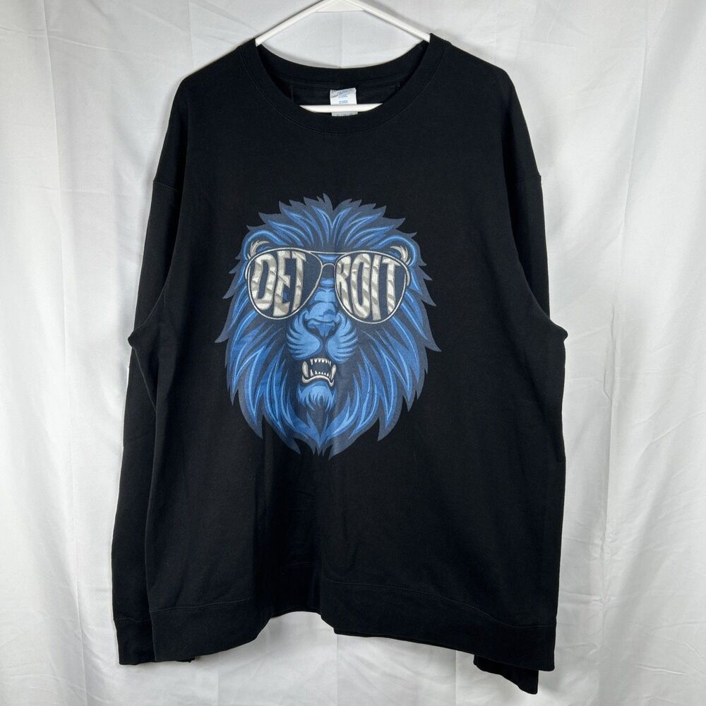 Port & Co Detroit Blue Lion Sweatshirt Men’s XL Black Lions Print